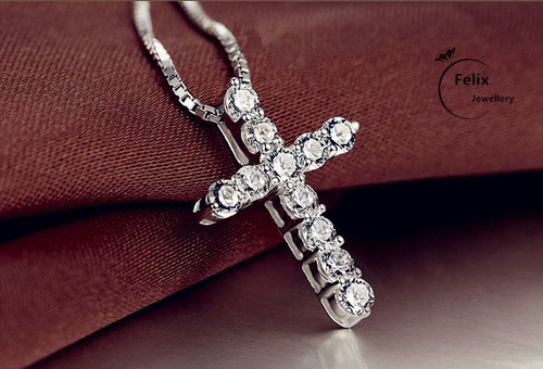 Crystal cross pendant necklace - crystal,