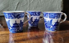 3 x Antique Royal Worcester Coffee Cups - c.1885/90 - Blue & White