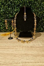 Pakistani Indian Long Mala Set Gold Plated Juraou Zircons  Handmade  Wedding