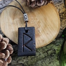 Wooden Handmade RUNE Viking Amulet NATURAL NECKLACE PENDANT Raidho R BindRune