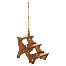 VINTAGE ART NOUVEAU STYLE 166 CM TALL BRASS TOPPED MAHOGANY LIBRARY STEPS