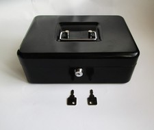 Metal Cash Box 9½" Lockable 2 Keys. Lock Safety Store Security Box Black