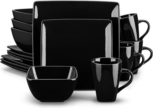16pc dinner set black - set, square