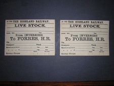 ScR Highland Railway livestock waybills, unused - Inverness to Forres x2 