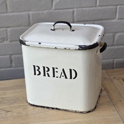 Vintage cream enamel bread bin - cream,