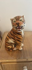 Ceramic Table Tiger Statue Alcobaca Portugal Hollywood Regency Vintage 1970s