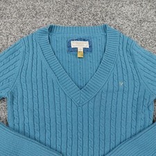 American Eagle Sweater Womens L Blue Wool Cable Aran Knit Fisherman Babydoll Y2K