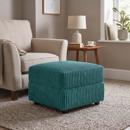 Teal green fabric footstool - teal,