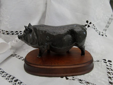 Royal Doulton Black Pig Old English Hog Figurine Mark Under Belly Seen By Mirror