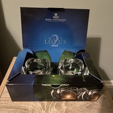 Set of 2 Royal Copenhagen Crystal  Lotus Flower Danish Tealight Candle Holders 