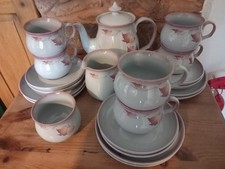 Denby Twilight stoneware teaset. Teapot, tea trios  x 6 jug and bowl. 21 pieces.