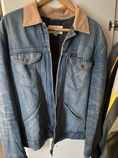 Wrangler Blanket Lined Cord Collar Denim Jacket Size Large Blue