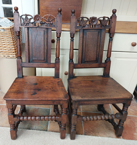 Pair antique oak - pair, carved