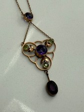 STUNNING ANTIQUE 9ct GOLD MOUNTED AMETHYST & PERIDOT NECKLACE - SUFFRAGETTE