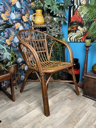 Vintage bamboo cane armchair - vintage,