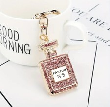 Perfume Bottle KeyRing Crystal Rhinestone Keychain Bag Charm Diamante pink