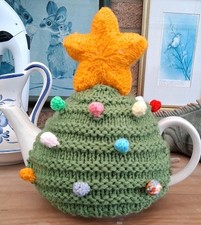 Hand Knitted Multi-Coloured Christmas Tree Cosy For A  Medium Teapot (4 - 6 CUP)