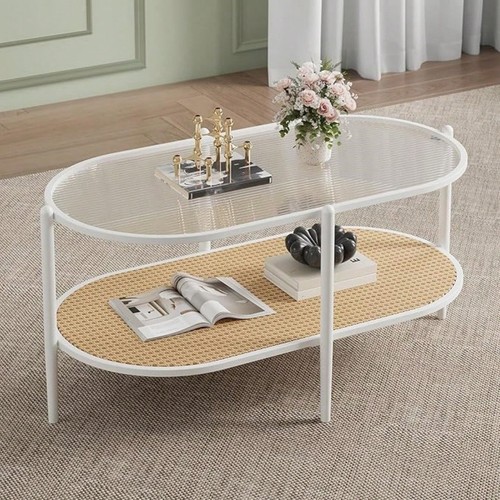 White tier boho oval rattan - white,
