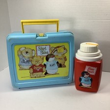 SHIRT TALES Vintage 1980’s Blue Lunchbox Thermos Plastic Lunch Box Thermos