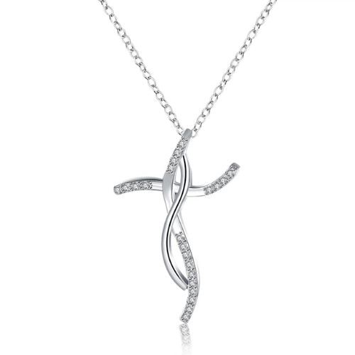 Crystal twisted cross pendant - crystal,