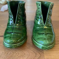 Pair of. Green Glazed Pottery Boot Planters/ ShoesVase – 3.5 “Tall x 6” Long