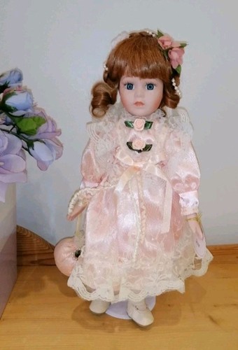 Porcelain doll with stand - stand, jean