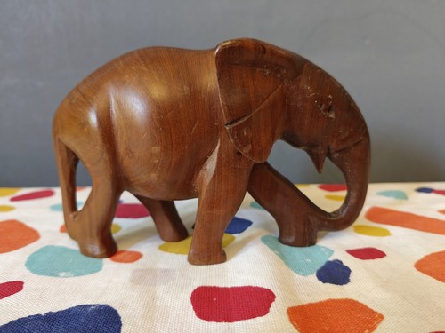 Vintage wooden carved elephant - vintage,