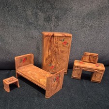 Vintage 1930s style plastic bakelite dolls house bedroom set furniture 