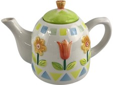 Rayware Colourful Ceramic Teapot with Floral Design and Lid 24cm Wide