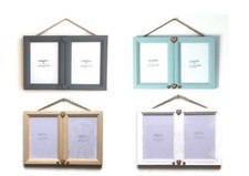 Double Duo Photo Picture Frame Wall Hanging Rustic Plaited Twine & Hearts