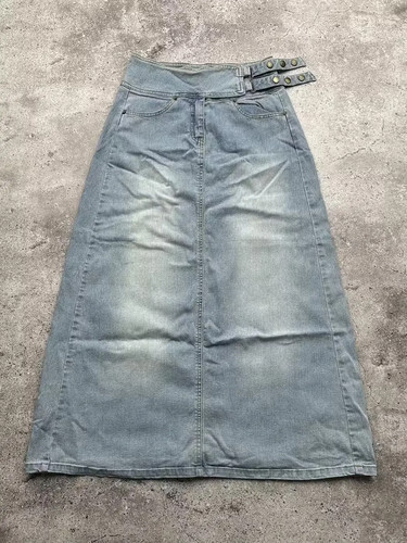 Blue denim midi skirt wrap - blue,