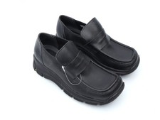 KangaROOS Kids School Shoes Slip On Loafers UNISEX 90s Leather Black UK 4 EU 37
