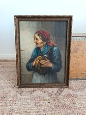Antique Old Lady Oil on Canvas