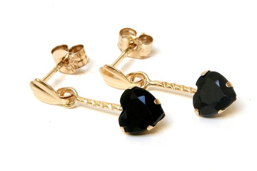 9ct gold sapphire drop heart - gold,