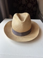 Men’s Trilby Straw Hat with Brown Ribbon with Leather Rim Lining