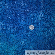 BonEFul Fabric FQ Cotton Quilt Blue Aqua Tonal Batik Island Tropical Water Leaf