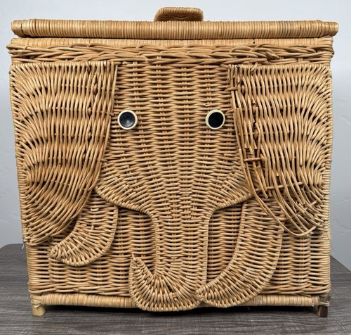 Vintage wicker rattan elephant - vintage,