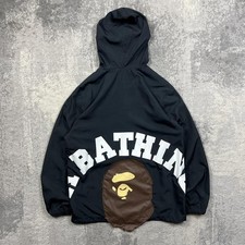 BAPE College Hoodie Coach Jacket Large Mens Black Made in Japan