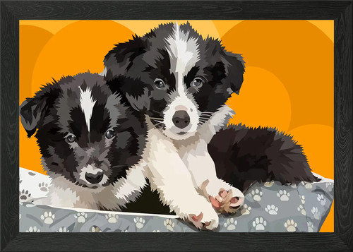 Two cute puppies framed - two,