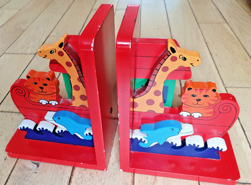 Noah ark wooden book ends - noah's,