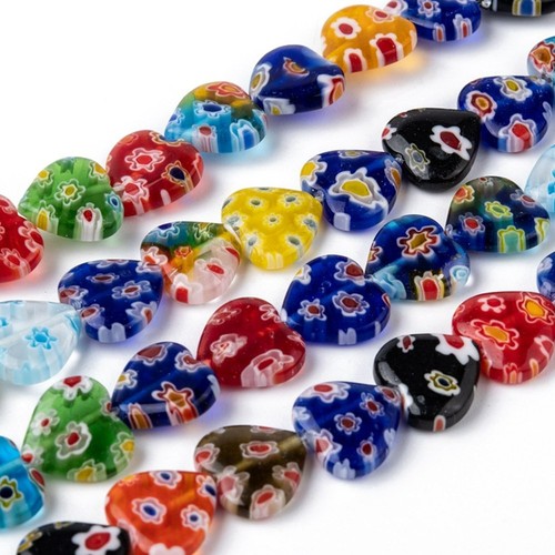 Millefiori glass heart beads - heart,