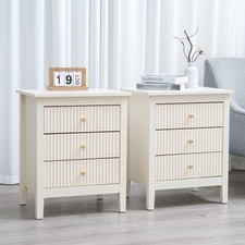 Pair of Cream Bedside Tables Wooden Side Bedroom Furniture Storage Chic