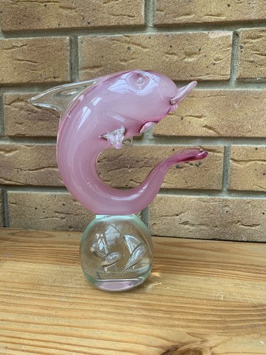 Pink glass dolphin clear ball - glass,