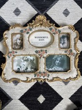 VTG Victorian Style Collage Floral Photo Frame For 5 Photos Gold Pink Roses