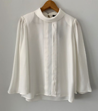 Massimo Dutti Smart Ivory Top With Pleated Front - Trumpet Sleeves Size 34 TAGS