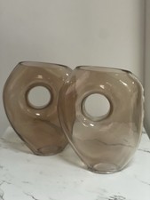 2 Luxury Modern Designer Glass Vase | Sculptural Amber-Toned Art Décor