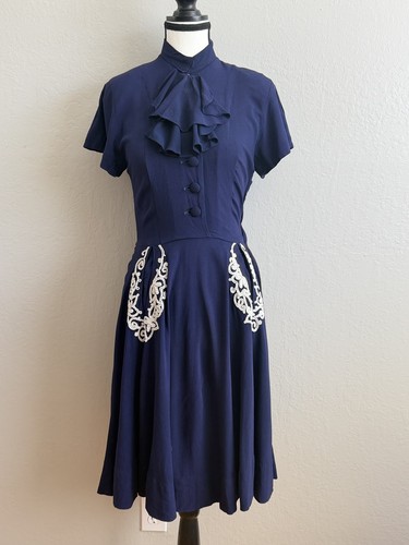 Vtg 1940s 1930s navy blue - vtg,