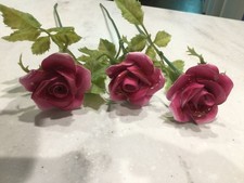 Three porcelain red roses long stem eternal love anniversary etc. 