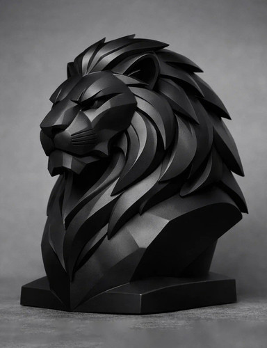 Black lion head bust sculpture - bust,