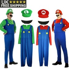 Mens Adult Super Mario and Luigi Fancy Dress Plumber Bros Halloween Costume UK